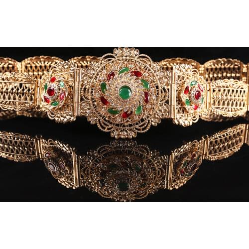 Moroccan Bridal Belt Belt Belt Luxury Flower Belt Buckle Arab Corset Gold Jewelry Gold Plated Waist Chain Adjustable Length