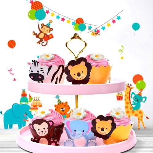 Staraise 24pcs Jungle Safari Animal Cupcake Wrappers Animal Party Decor Woodland Animal Cake Accessory Birthday Party Supplies