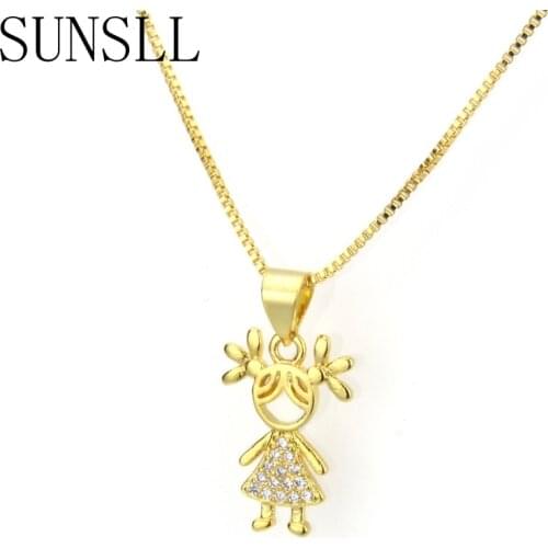 SUNSLL New Designed Little Girl Gold/Silver Color Copper White Cubic Zirconia Classic Pendant Necklace Children Birthday Gift