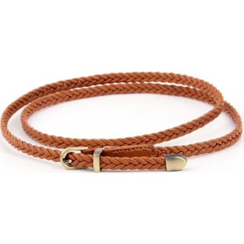 Women Woven leather pin buckle waist chain Belt ladies long thin braided corset belt Jeans Waistband Dress Decoration Accessory