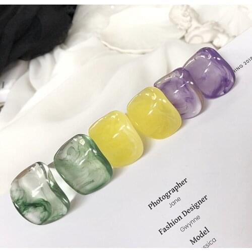 UJBOX Irregular Concave Convex Resin Earrings Stud Curved Pattern Multicolor Green Yellow Purple Earrings Gift