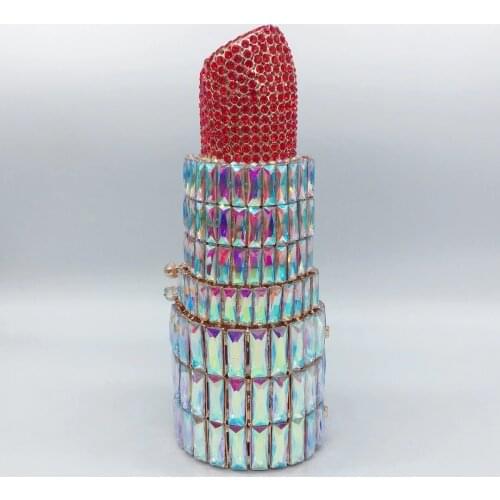 XIYUAN Red/Silver Rhinestone Clutch Best Quality Women’s Red Diamond Wedding Bridal Handbags Elegant Lipstick Shape Case Bag