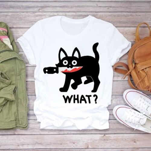Women Cartoon Cat Scary Funny Printing Animal Halloween Print Lady T-shirts Top Womens Graphic T Shirt Ladies Female Tee T-Shirt
