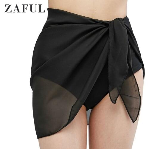 ZAFUL Semi-sheer Sarong 2021 Bikini Bottom Beach Skirts Solid Swimwear Women Sexy Cover Up Swimsuit Beachwear