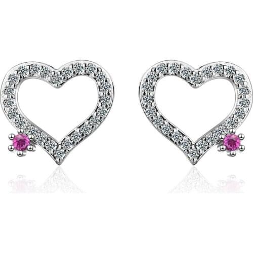 Romantic Love Heart Shine Cubic Zirconia 925 Sterling Silver Ladies Stud Earrings Wholesale Jewelry For Women Anti Allergy Gift