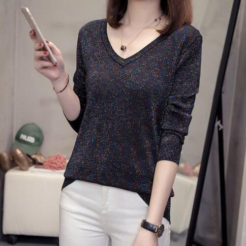 Women Spring Autumn Style Knitted Blouses Shirts Lady Casual Long Sleeve V-Neck Thick Blusas Tops ZZ260