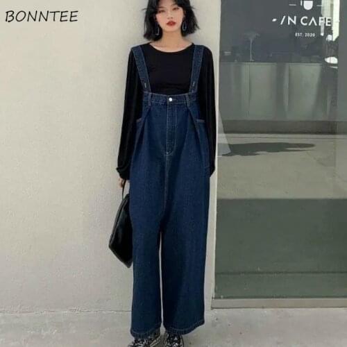 Women Jumpsuits Denim Wide Leg BF Loose Adjustable High Waist Elastic Streetwear Vintage Daily Autumn New Chic Ulzzang Leisure