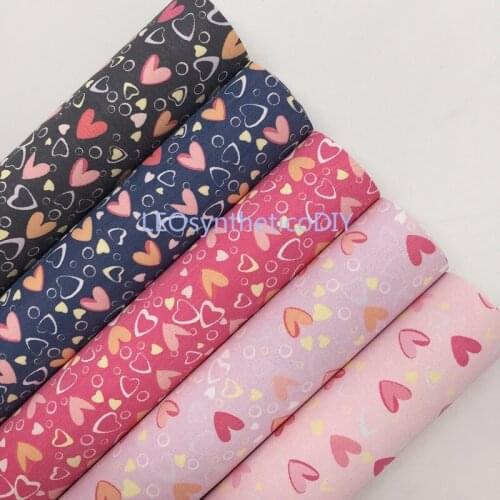 1PC 21X29CM Valentine Hearts Printed Faux Leather Fabric, Synthetic Leather Sheets For Making Bows LEOsyntheticoDIY T348A