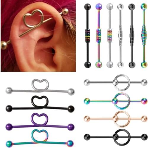 1pc Surgical Steel Industrial Barbell Piercing Punk Cartilage Earring Bar Stainless Tragus Long Ear Stud Helix Conch Jewelry 14G