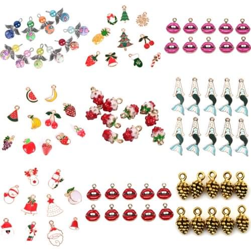 10PC Metal Enamel Charm Mermaids Fruit Pendants Ornaments Beads For Bracelet Earrings Jewelry Making Xmas Decoration Kids Gift