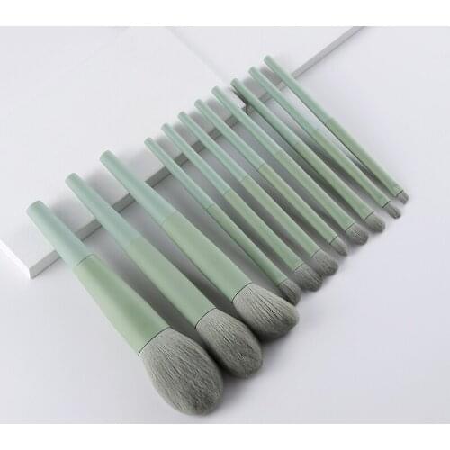 11 Pcs Natural Hair Green Makeup Brushes Face Eye Lip Eyeshadow Eyebrow Comb Brush Set Foundation Powder Brush Tools Cosmetic