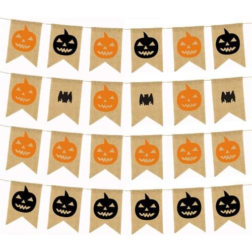 2m Jute Burlap Bunting Banner Flags Candy Bar Halloween Decoration Vintage Banners Photo Prop Home Garland Room Decor 6 Flags