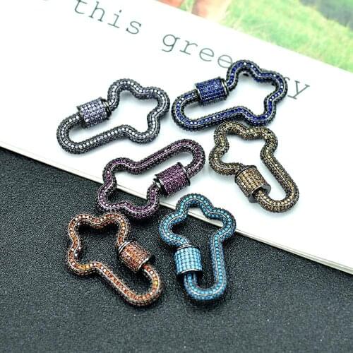 2PCS, Color Hollow Cross shaped CZ Screw Clasps Connector Lock Carabiner Finding