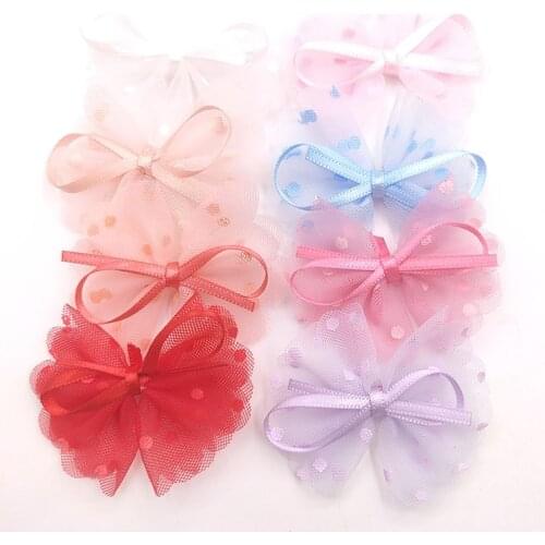 20pcs/lot 6cm gauze bow DIY Tie Shaped Appliques for Craft Clothes Sewing Supplies DIY Hair Clip Accessories