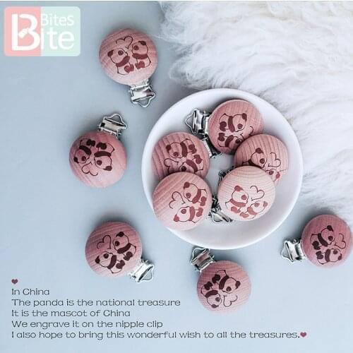 Bite Bites 3pc Baby Pacifier Clip Wooden Teether Panda Bpa Free Beech Soother Clasp Wooden Blank Nipple Holder ChildenS Goods
