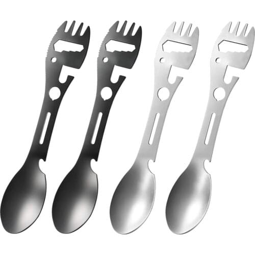 Hot 4Pcs 10In1 Camping Spork Multi-Functional Spork Spoon Can Opener Serrated Wrench For Outdoor Hiking Backpacking