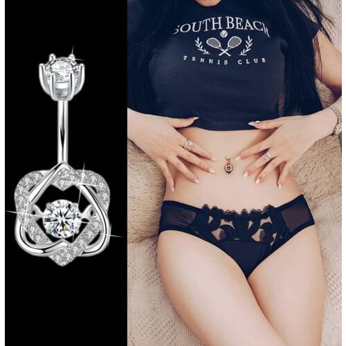 925 Sterling Silver Heart Belly Piercing In Navel Silver 925 Jewerly From Body Decorations Double Love Belly Button Rings Punk
