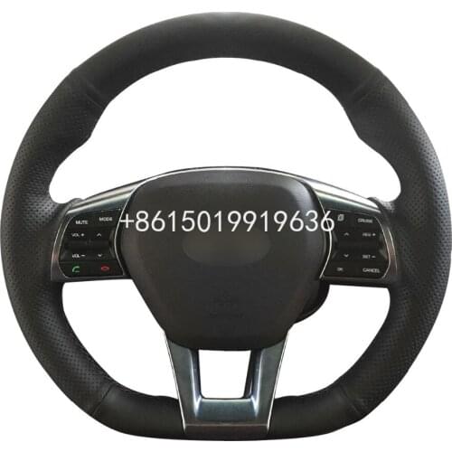 Hand-stitched DIY Black Leather Car Steering Wheel Cover for Hyundai Sonata 9 2015 2016 2017 (3-Spoke) Accessories