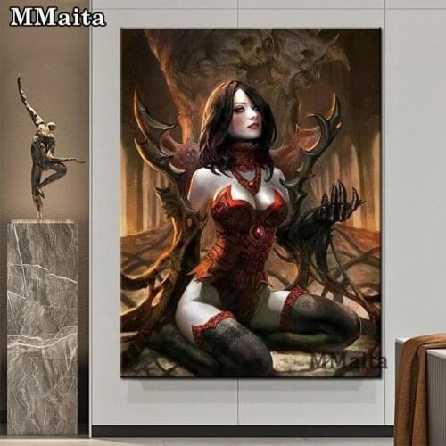 DIY Diamond Painting Woman Gothic 5D Full Square round Diamond Embroidery Handmade Crafts Mosaic Darkness with Lady GG5700