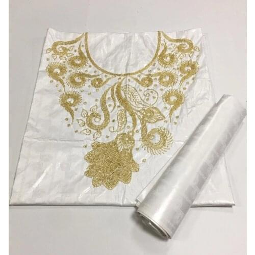 White Color 3Meter+2 Yard/lot Dress Fabric Bazin Riche Brode African Bazin Brode Collar Embroidery Beads For Clothing Material