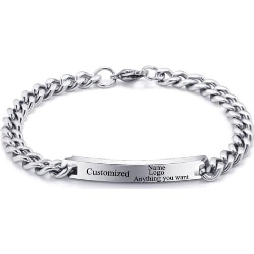 Custom Name Bracelet Charms Engraved Gift Love Bangle Handmade Stainless-Steel Custom Jewelry Name Bracelet Engraving Logo Gifts