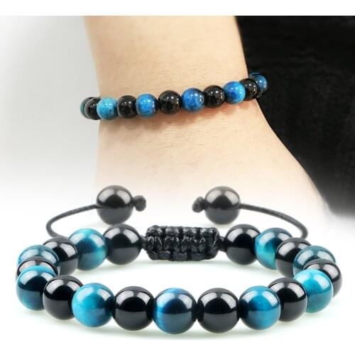 Beads Bracelets Natural Black Obsidian Men Braded Bangles Adjustable Healing Colorful Tiger Eye Stone Bracelet for Women Jewelry