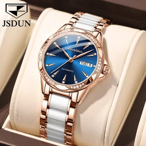 JSDUN New Fashion Ceramic Strap Mechanical Ladies Watch Waterproof Luxury Brand Watch Ladies Date Clock Watch Relógio feminino