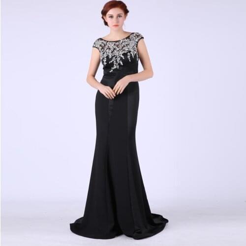 Zann Toh Black Evening Dresses 2020 O-neck Beading Illusion Formal Mermaid Party Gowns Plus Size Robe de Soiree