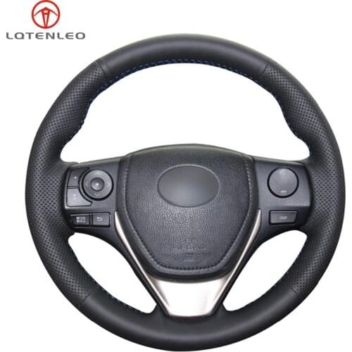 LQTENLEO Black Genuine Leather Steering Wheel Cover For Toyota RAV4 2013-2019 Corolla 2014-2019 Auris 2013-2016 Scion iM 2016