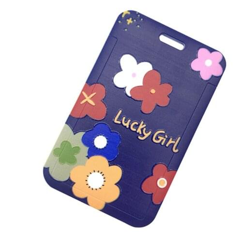 Flowers Pattern Staff Work Card Holder with Lanyard for Company Staff Employees Card Cover Case Bus Card Sleeve Badage Holder