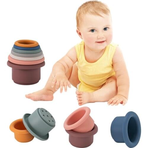 Baby Stacking Cup Funny Toys Round Stacking Ring Tower Toys Early Educational Intelligence Bathtub Toy Early Education Gift