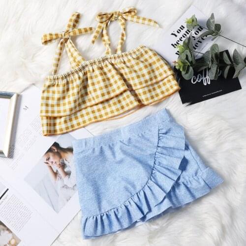 0-7Years Girl Swimsuit Two Pieces Childrens Swimwear Swim Suits Children Split Hollow Falbala Bikini Sets Bathing Suit