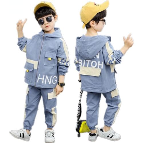 Boutique Kids Clothing Hooded Boys Cotton Sets Teens Contrast Large Pocket Casual Two-piece Zipper Suit Backpack