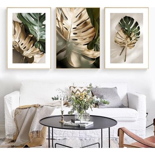 Scandinavian Poster Golden Plant Leaf Canvas Abstract Painting Wall Art Print Decorative Pictures for Living room Home Decor