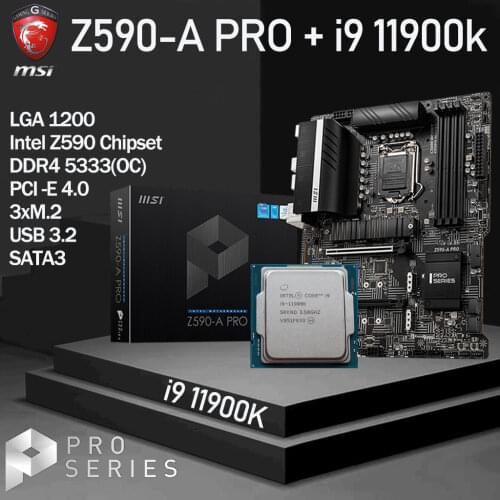 LGA1200 MSI Z590-A PRO Motherboard Combo + Intel Core i9 11900K CPU Set DDR4 128Gb 5333(OC) M.2 PCI-E 4.0 Placa-mãe Desktop Z590