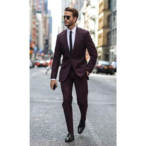 2021 Burgundy Wedding Suit for Men 2 Pieces Slim Fit Male Suits Set Shawl Lapel Custom Prom Business Tuxedo Jacket with Pants