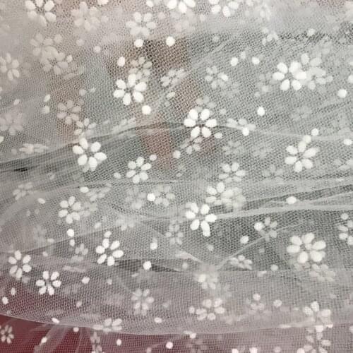 Ivory White Net Fabric Floral Embroidered Lace Fabric for DIY Sewing Patchwork Luxurious Fabric 150cm Wide