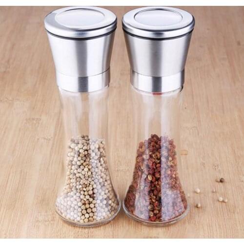 2Pcs Metal Glass Manual Pepper Mill Spice Salt Grinder Kitchen Grinding Tool