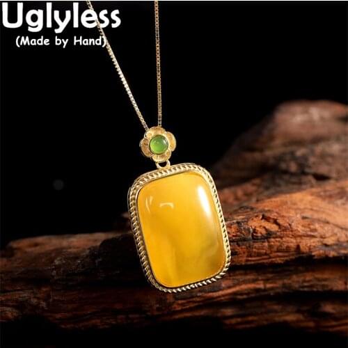Uglyless Minimalism Blank Gemstones Jewelry for Women Natural Agate Jade Square Pendants Necklaces NO Chains 925 Silver Bijoux