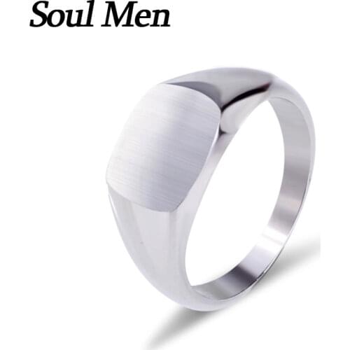 Soul Men Mens Square Brushed Signet Titanium Steel Wedding Rings for Men Women Engraved Name Date DIY Logo Rings Jewelry