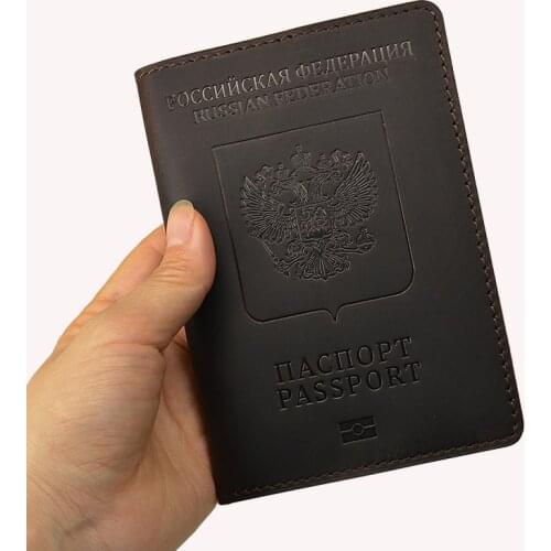 Cow Leather Russia Passport Cover Men Handmade Vintage Covers for Passports Travel Wallet Case Passport Protector