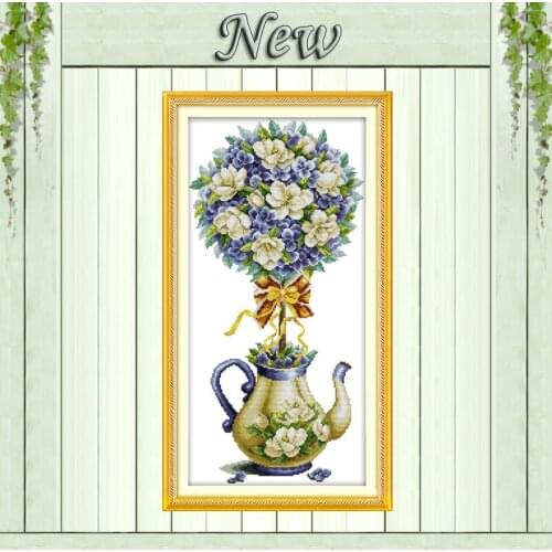 Magnolia teapot flowers decor painting counted print on canvas DMC chinese Cross Stitch kits 11CT 14CT needlework Set embroidery