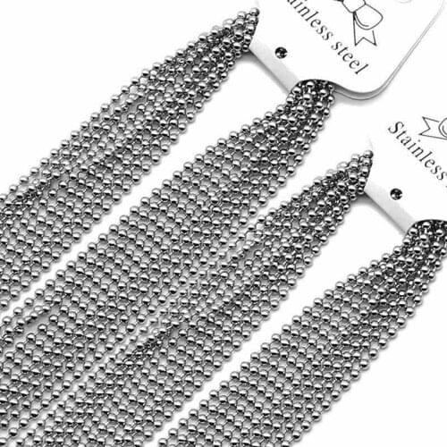 Stainless steel 1.5mm 2.0mm 2.4mm Steel Beads Chain Men Women Link Chain DIY Chain Accessories For Pendant 50pcs /lot