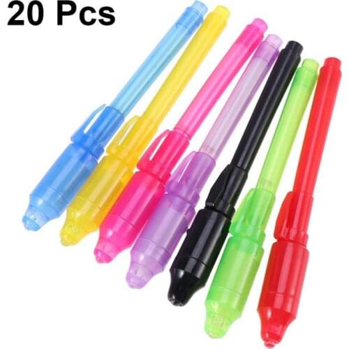 20pcs Invisible Ink Pen Magic Multifunctional UV Light Pen Spy Game Props Money Checker Pen for Students Adults