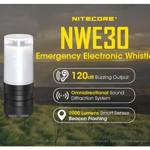 NITECORE NWE30 120dB Emergency Electronic Whistle + 2000 Lumens Smart Sensor Beacon Flashing