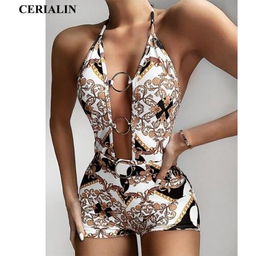 New Sexy Bikini Women Low Cut Swimming Suit Female Siamese Bikinis Print Hollow Strap One-Piece Swimsuit Beachwear High Quality
