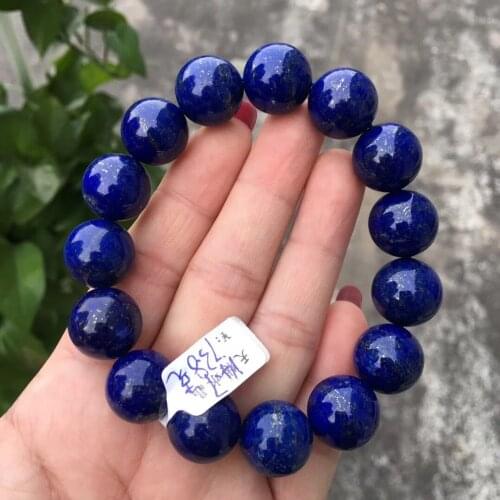 14.7mm Genuine Natural Lapis Lazuli Stone Bracelet Women Men Party Accessories Gift Stretch Round Beads Crystal Bracelet Jewelry