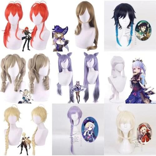 Genshin Impact Project Cosplay Wig Diluc Ragnvindr Klee Amber Qiqi Zombie Wig Role Playing Wigs Halloween Game Anime Cosplay