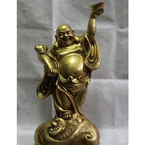Song voge gem S1299 Chinese Buddhism Brass Copper Ru Yi Yuan Bao Wealth Money Maitreya Buddha Statue