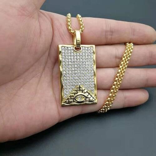 Pyramid Illuminati All Seeing Eye Bling Gold Square Masonic Pendants Necklace 316L Stainless Steel Men Hip Hop Rock Jewelry